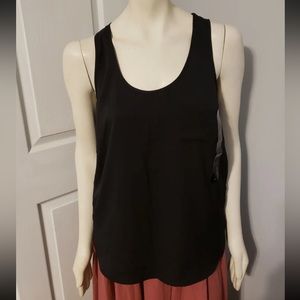 Banana Republic Sleeveless Silky Pocket Black Round Neck Tank Top Blouse